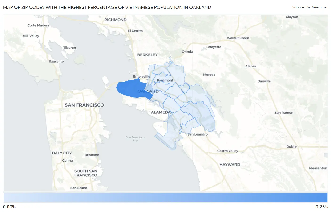 Zip Codes with the Highest Percentage of Vietnamese Population in Oakland Map