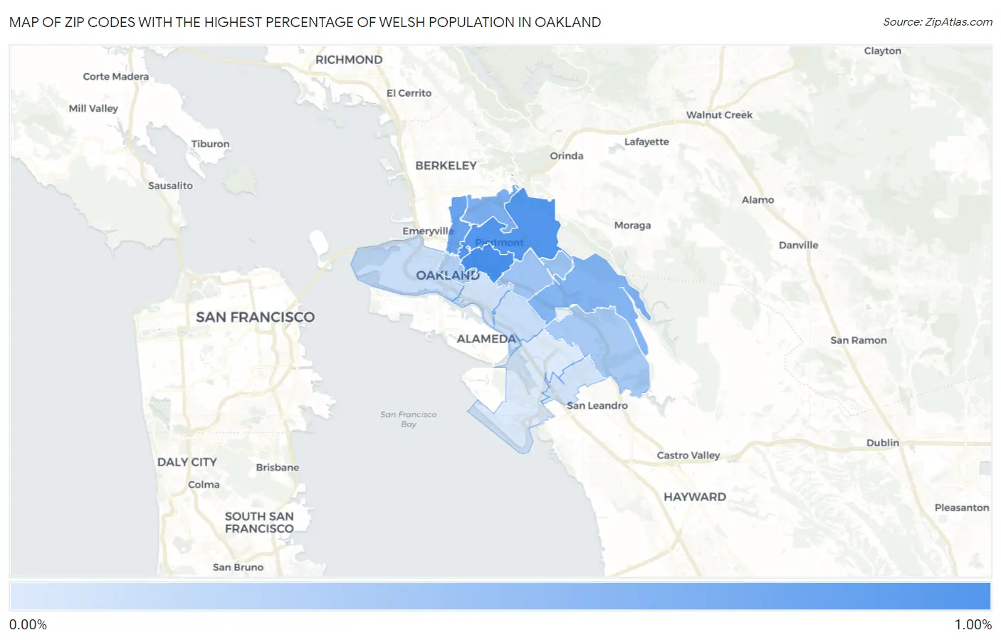 Zip Codes with the Highest Percentage of Welsh Population in Oakland Map