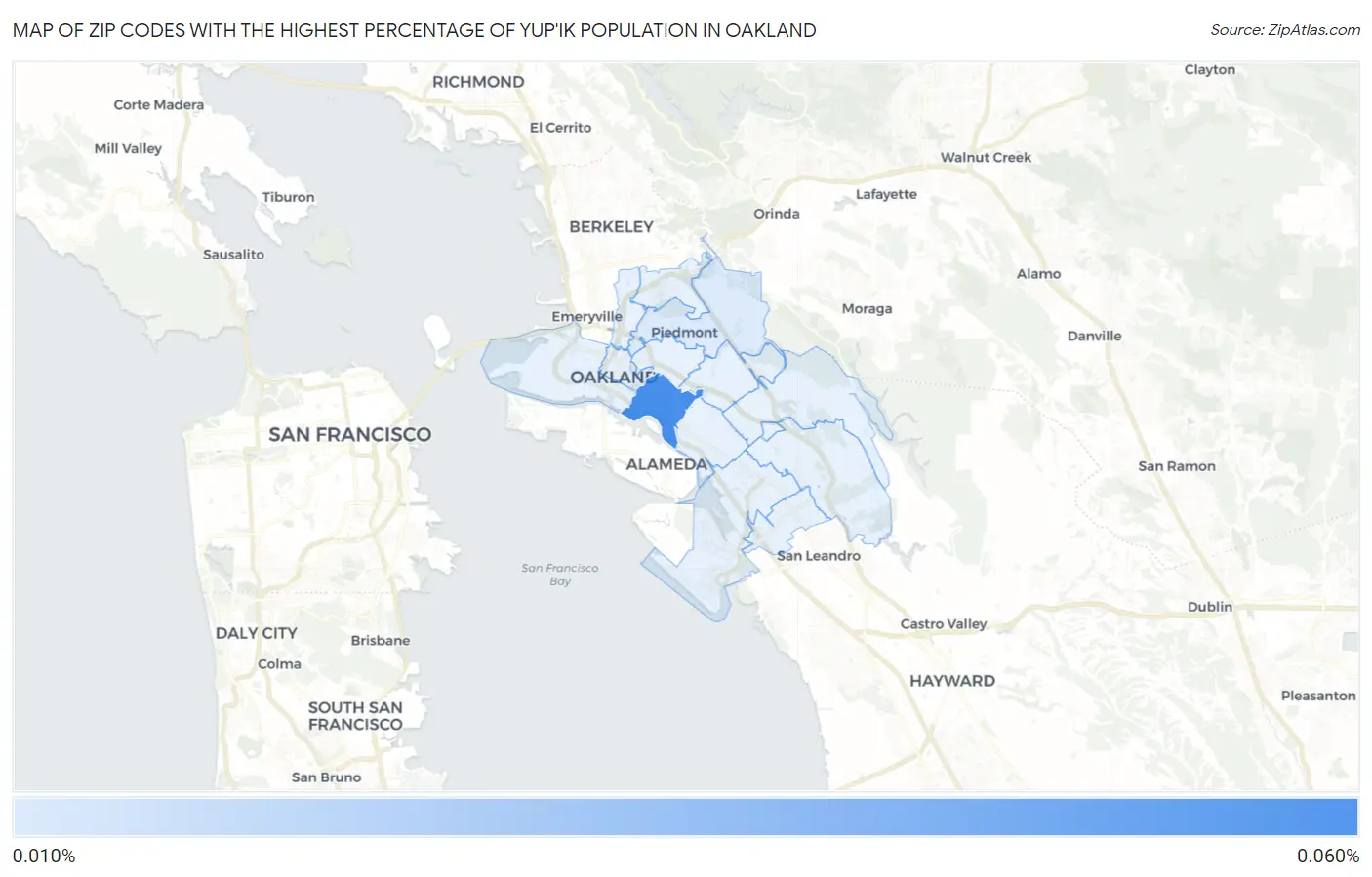 Zip Codes with the Highest Percentage of Yup'ik Population in Oakland Map