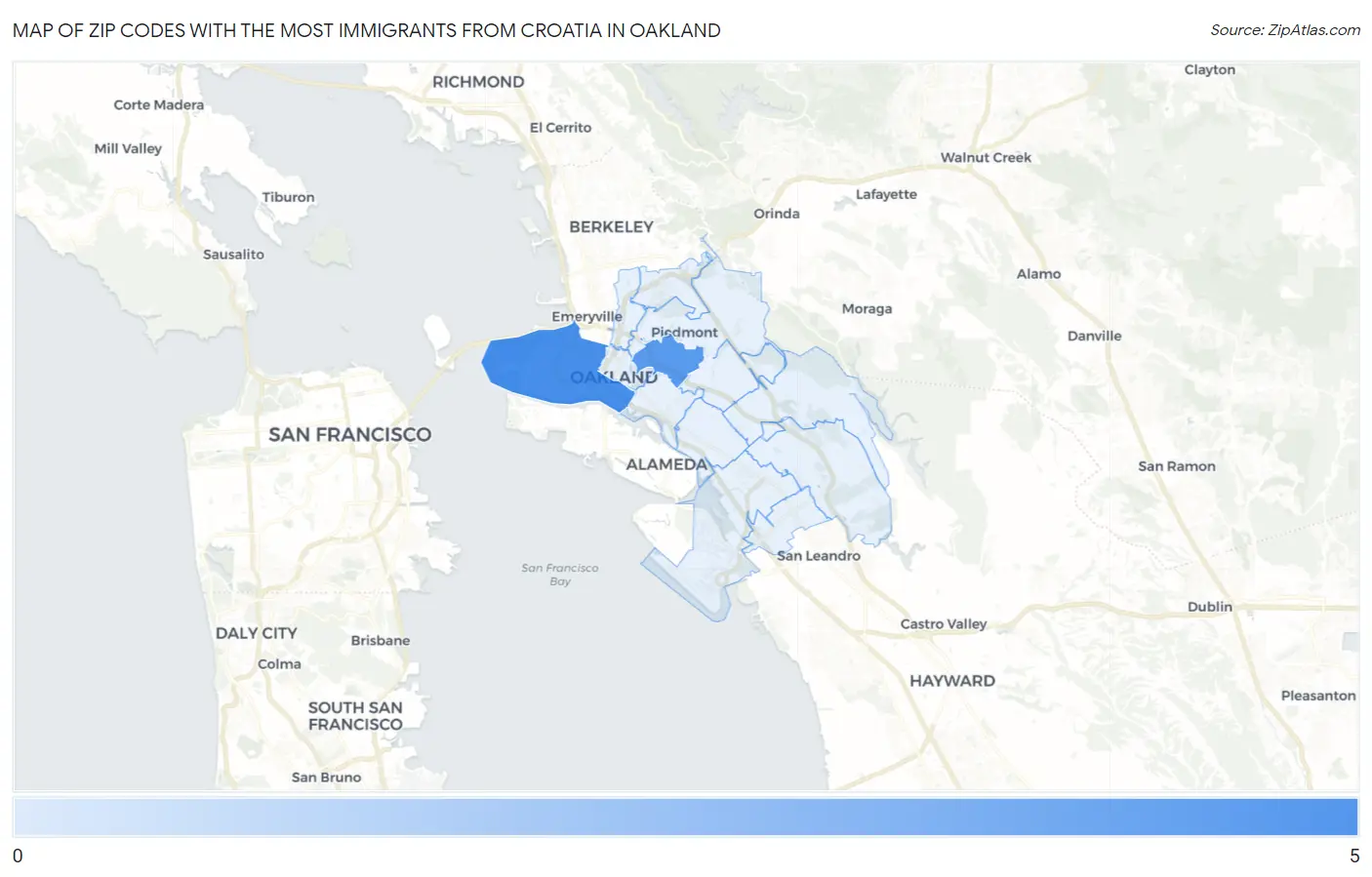 Zip Codes with the Most Immigrants from Croatia in Oakland Map