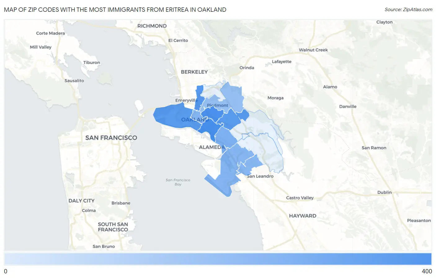 Zip Codes with the Most Immigrants from Eritrea in Oakland Map