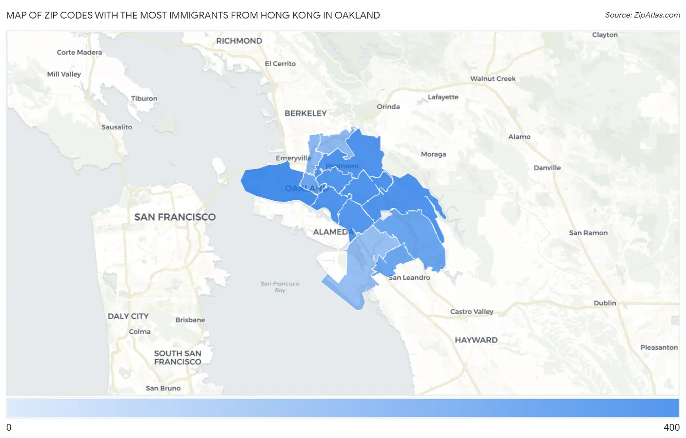 Zip Codes with the Most Immigrants from Hong Kong in Oakland Map