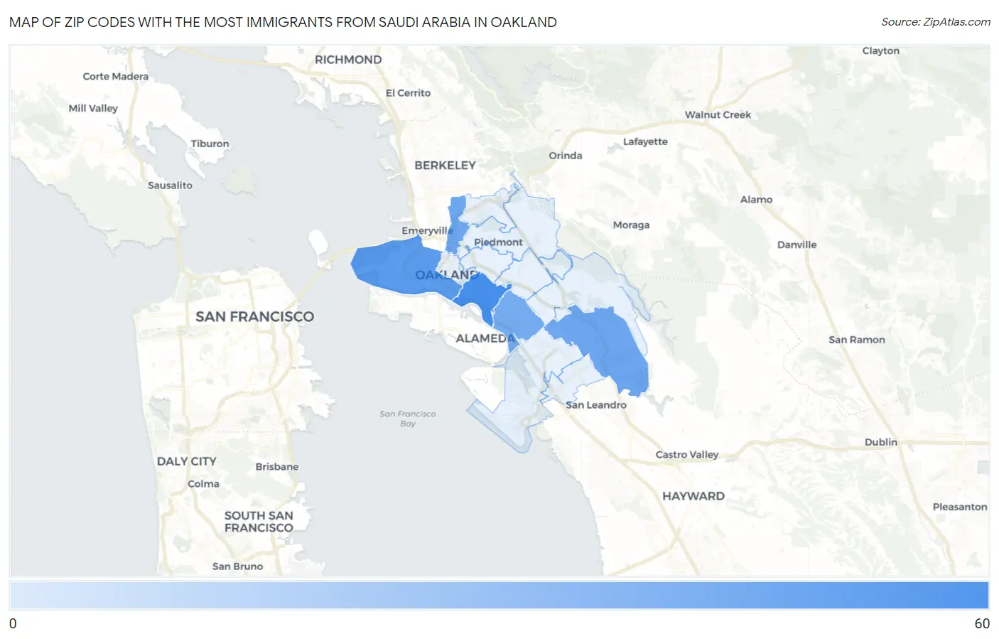 Zip Codes with the Most Immigrants from Saudi Arabia in Oakland Map