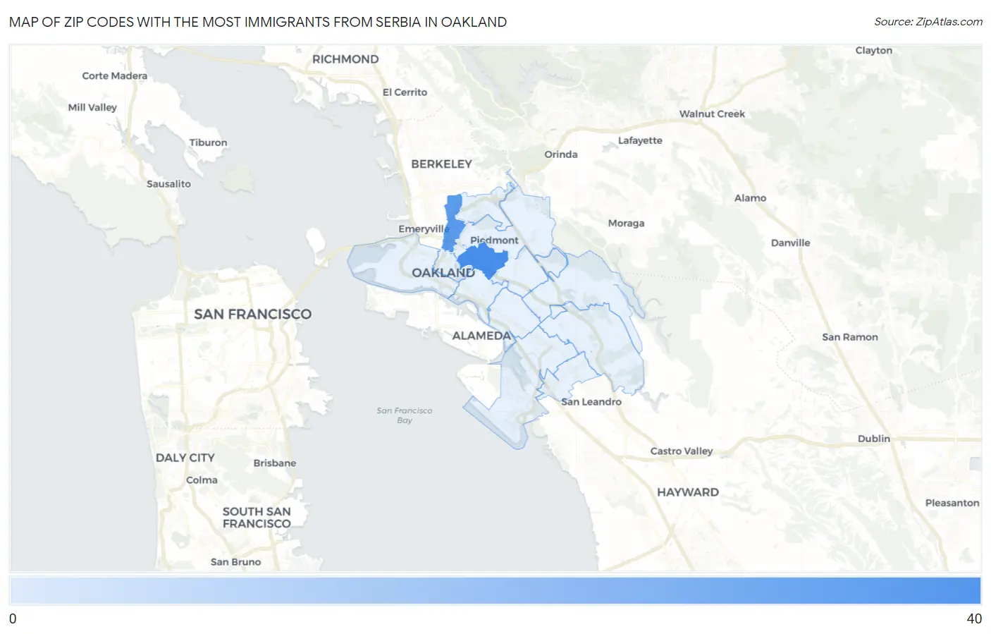 Zip Codes with the Most Immigrants from Serbia in Oakland Map