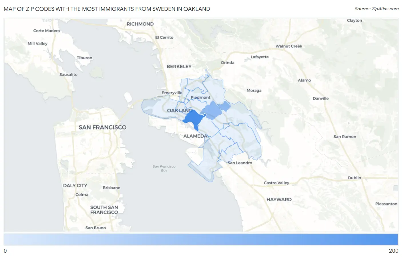 Zip Codes with the Most Immigrants from Sweden in Oakland Map