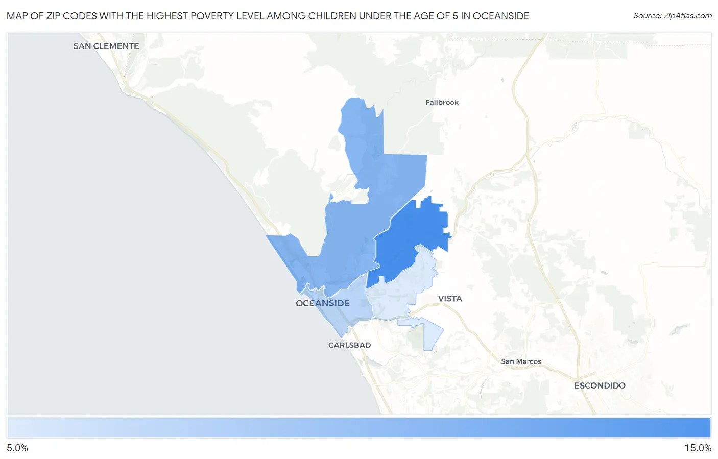 Zip Codes with the Highest Poverty Level Among Children Under the Age of 5 in Oceanside Map