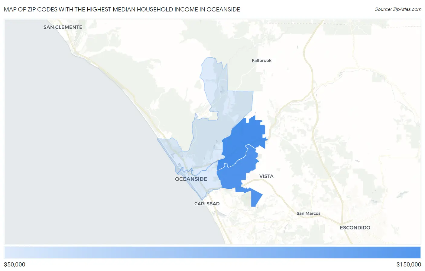Zip Codes with the Highest Median Household Income in Oceanside Map