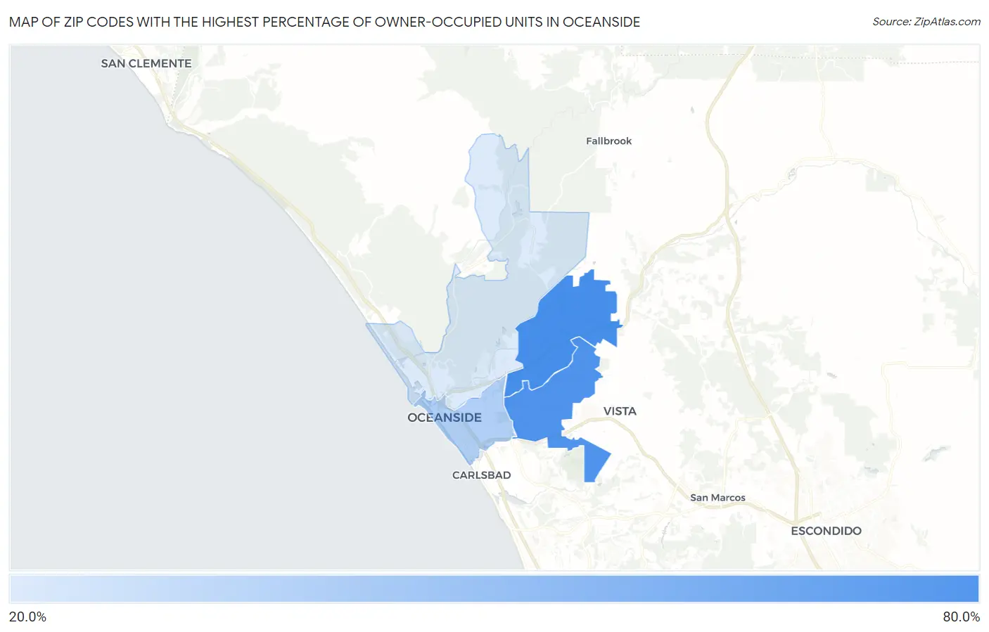 Zip Codes with the Highest Percentage of Owner-Occupied Units in Oceanside Map