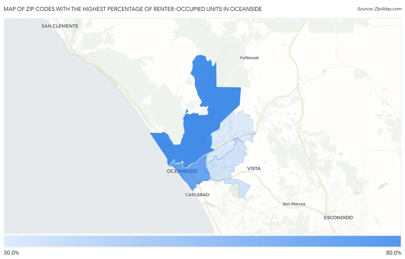 Zip Codes with the Highest Percentage of Renter-Occupied Units in Oceanside Map