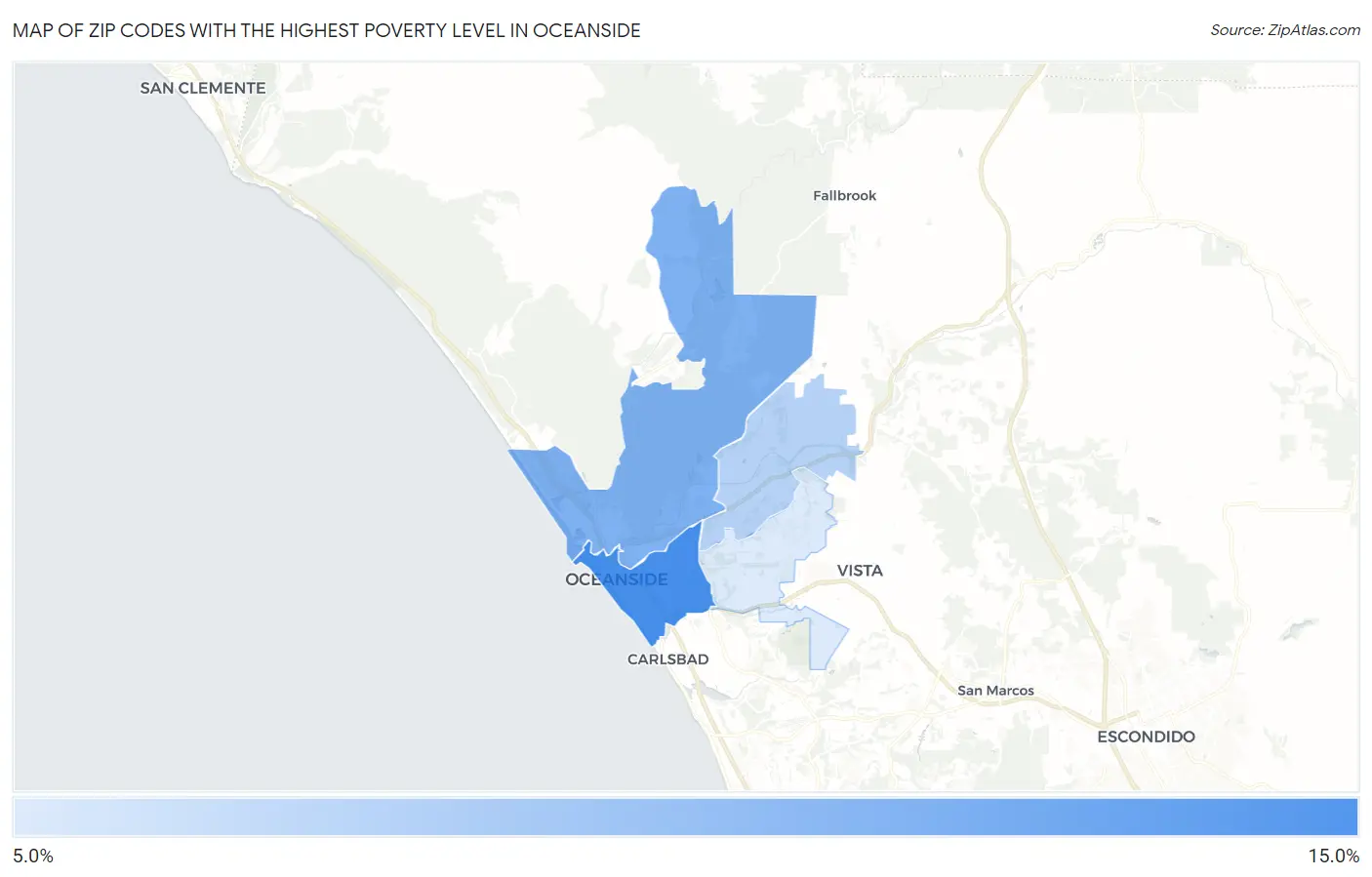 Zip Codes with the Highest Poverty Level in Oceanside Map