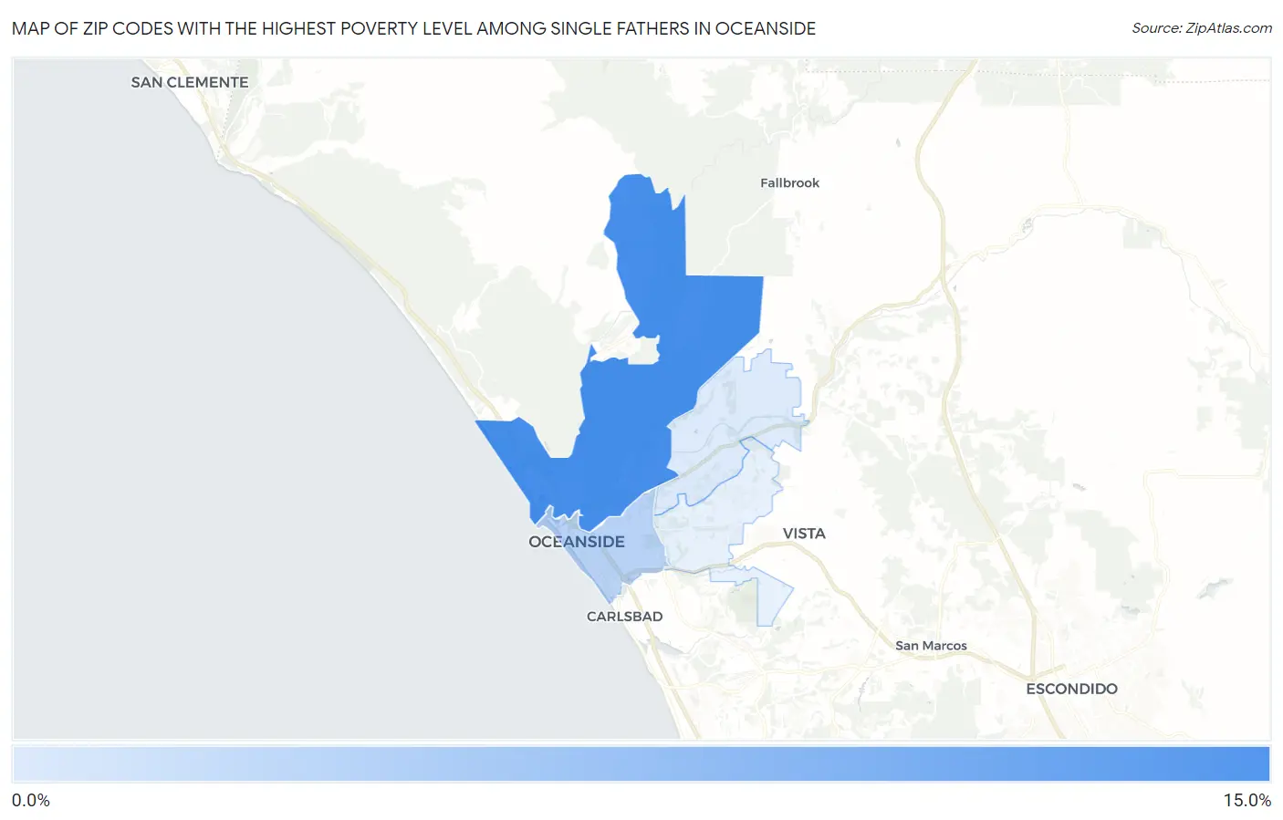 Zip Codes with the Highest Poverty Level Among Single Fathers in Oceanside Map