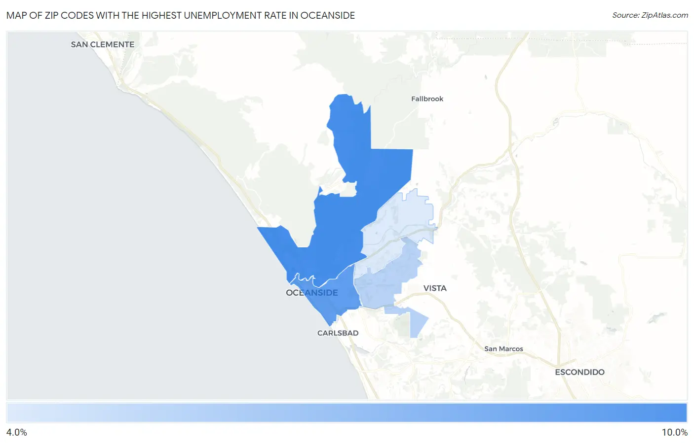 Zip Codes with the Highest Unemployment Rate in Oceanside Map