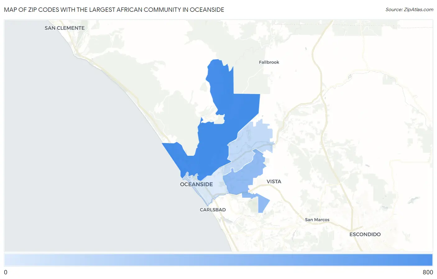 Zip Codes with the Largest African Community in Oceanside Map