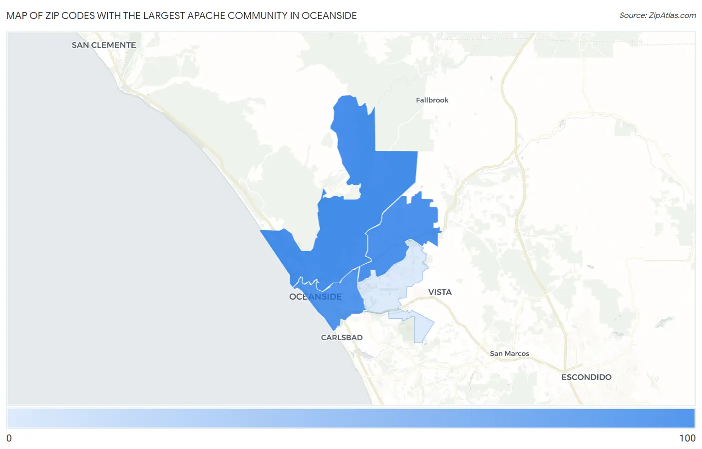 Zip Codes with the Largest Apache Community in Oceanside Map