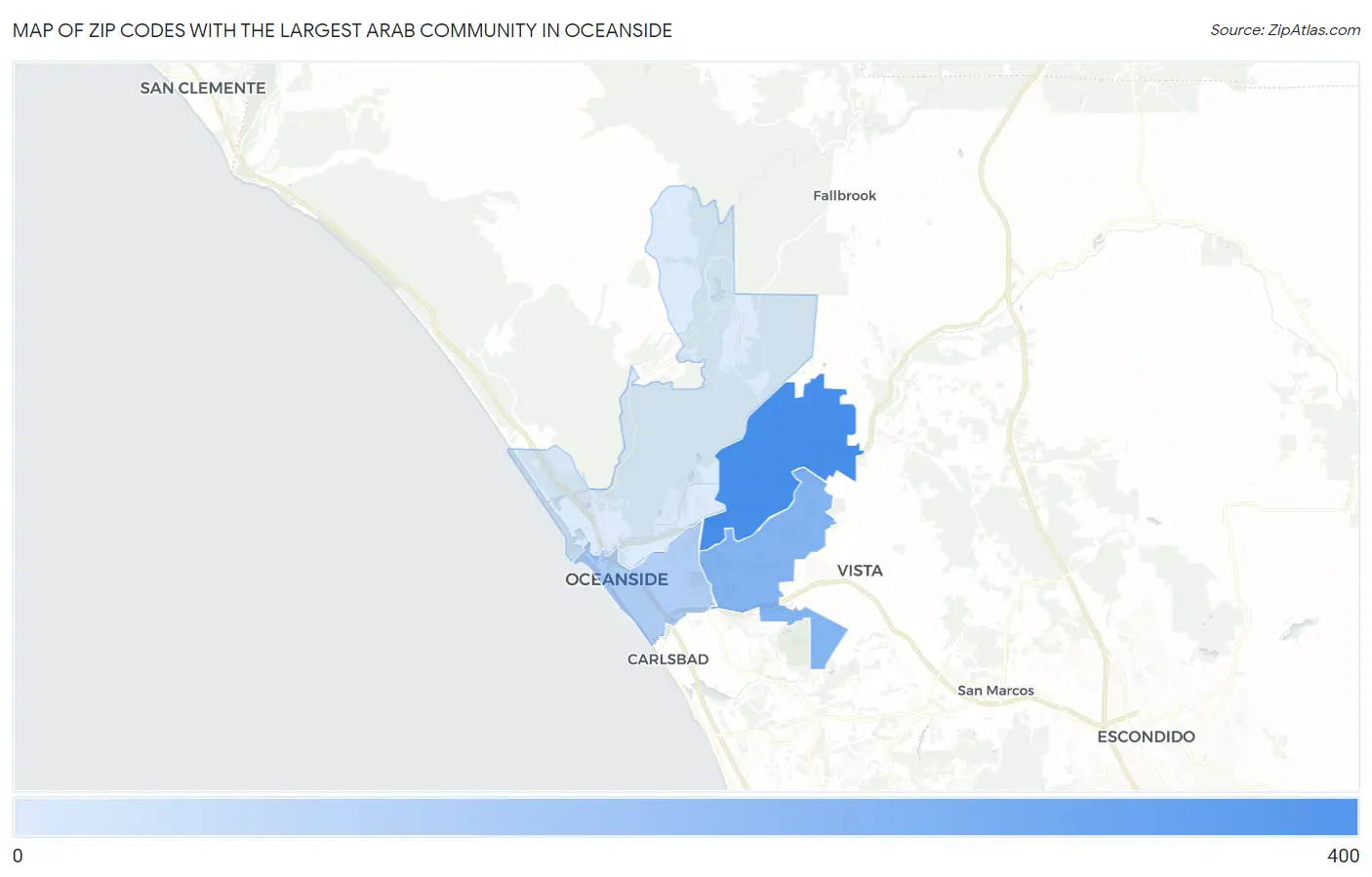 Zip Codes with the Largest Arab Community in Oceanside Map