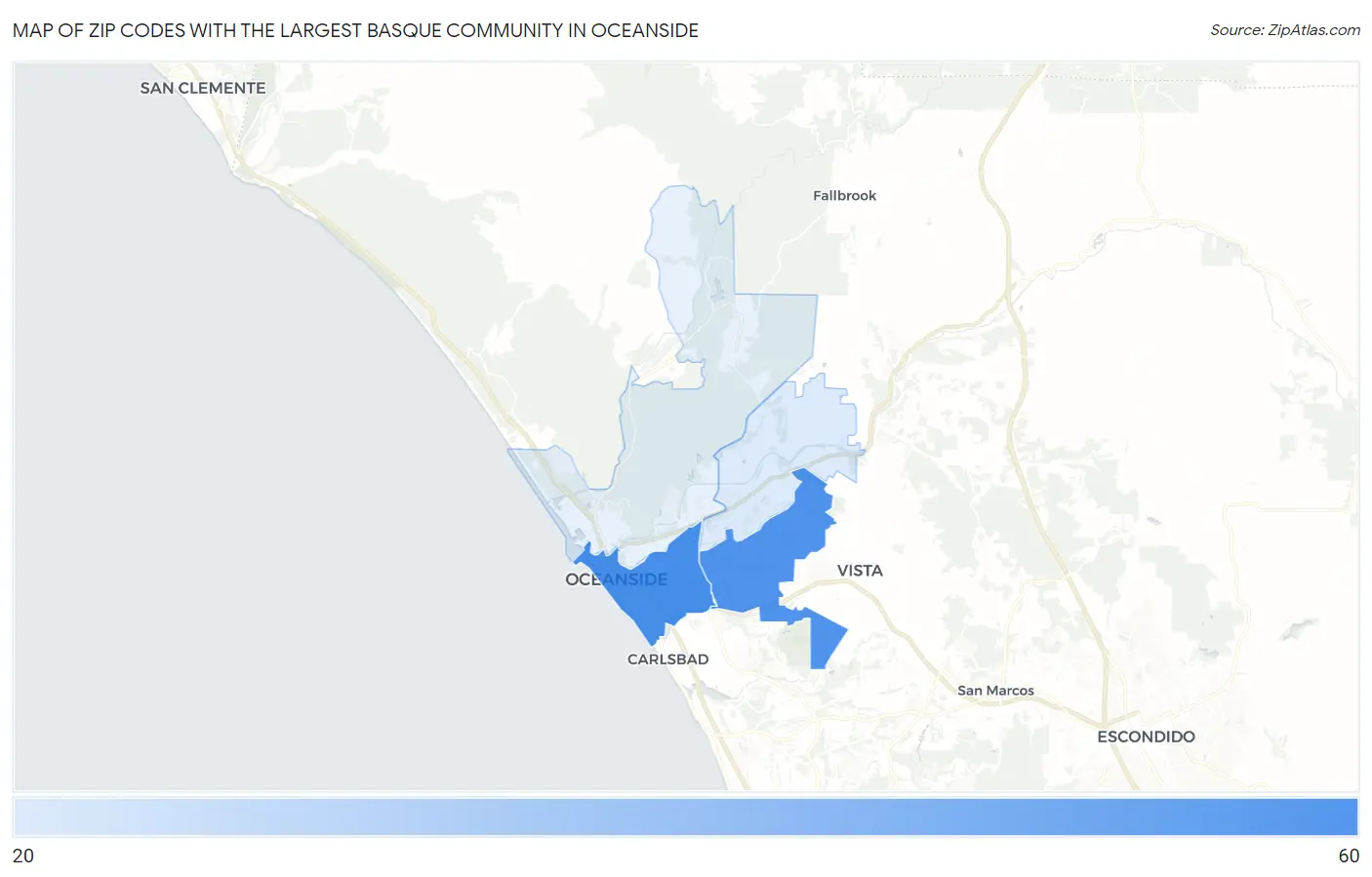 Zip Codes with the Largest Basque Community in Oceanside Map