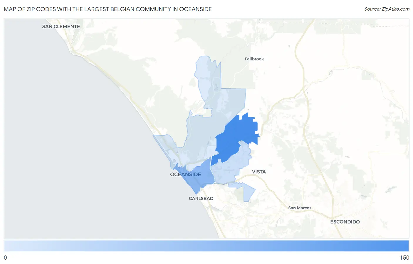 Zip Codes with the Largest Belgian Community in Oceanside Map