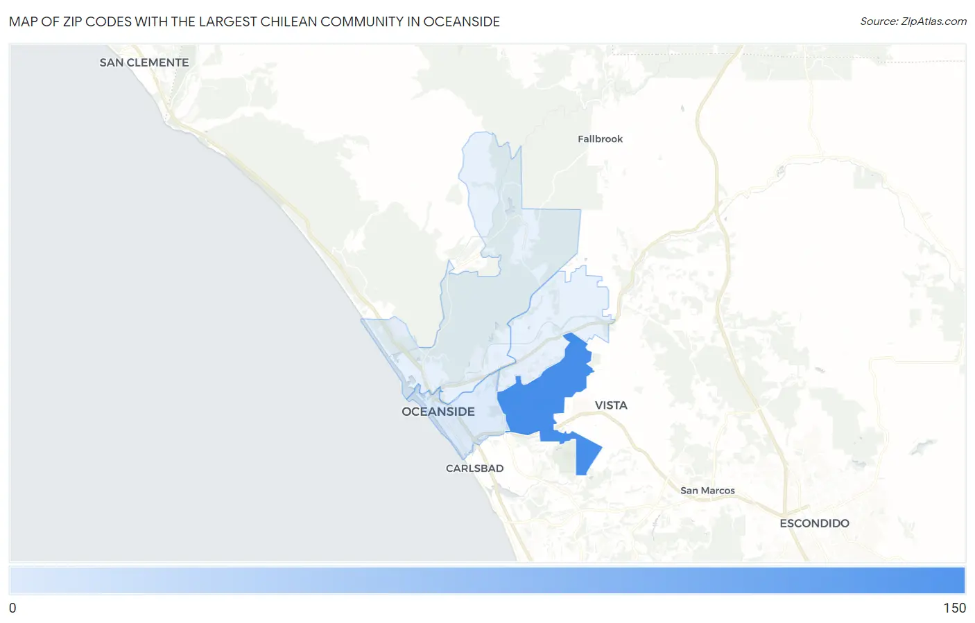 Zip Codes with the Largest Chilean Community in Oceanside Map
