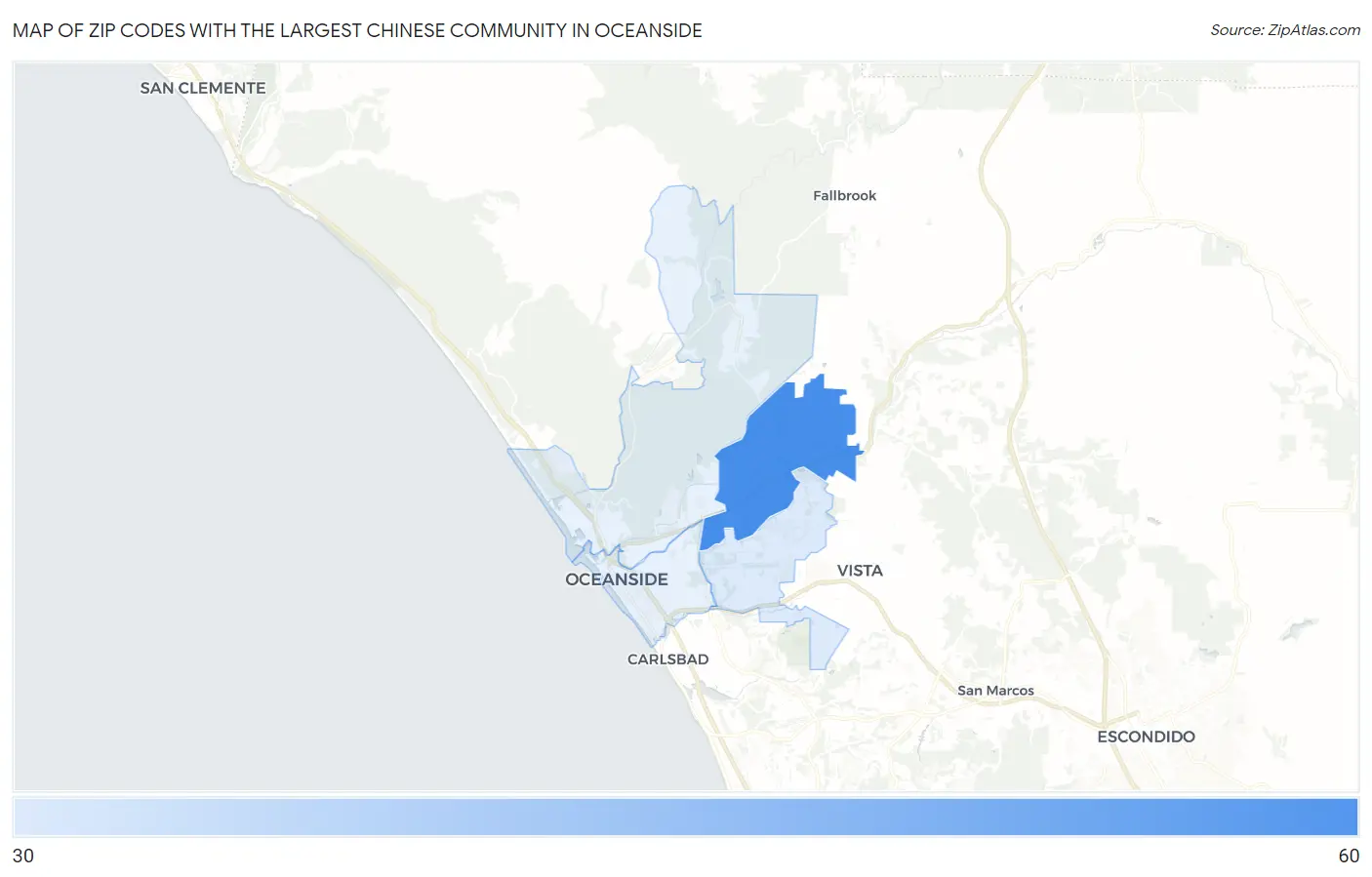 Zip Codes with the Largest Chinese Community in Oceanside Map