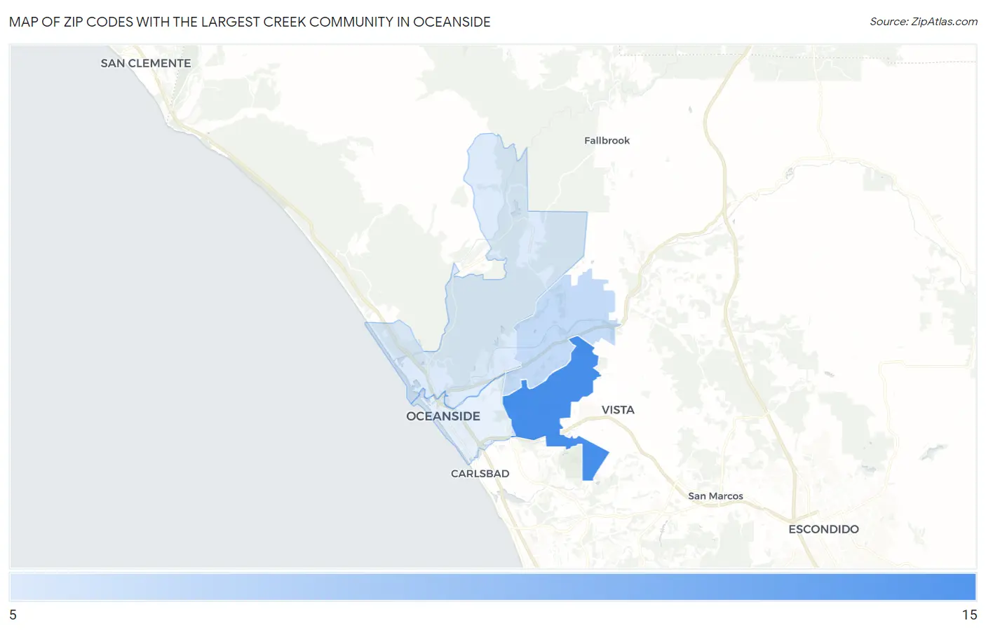 Zip Codes with the Largest Creek Community in Oceanside Map