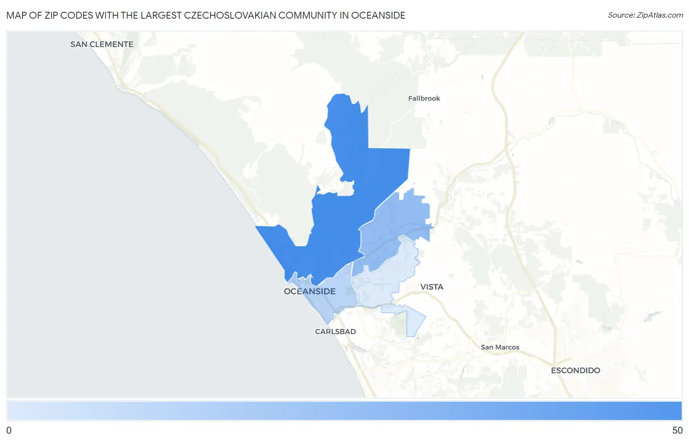 Zip Codes with the Largest Czechoslovakian Community in Oceanside Map