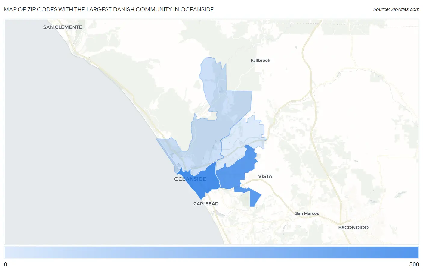 Zip Codes with the Largest Danish Community in Oceanside Map