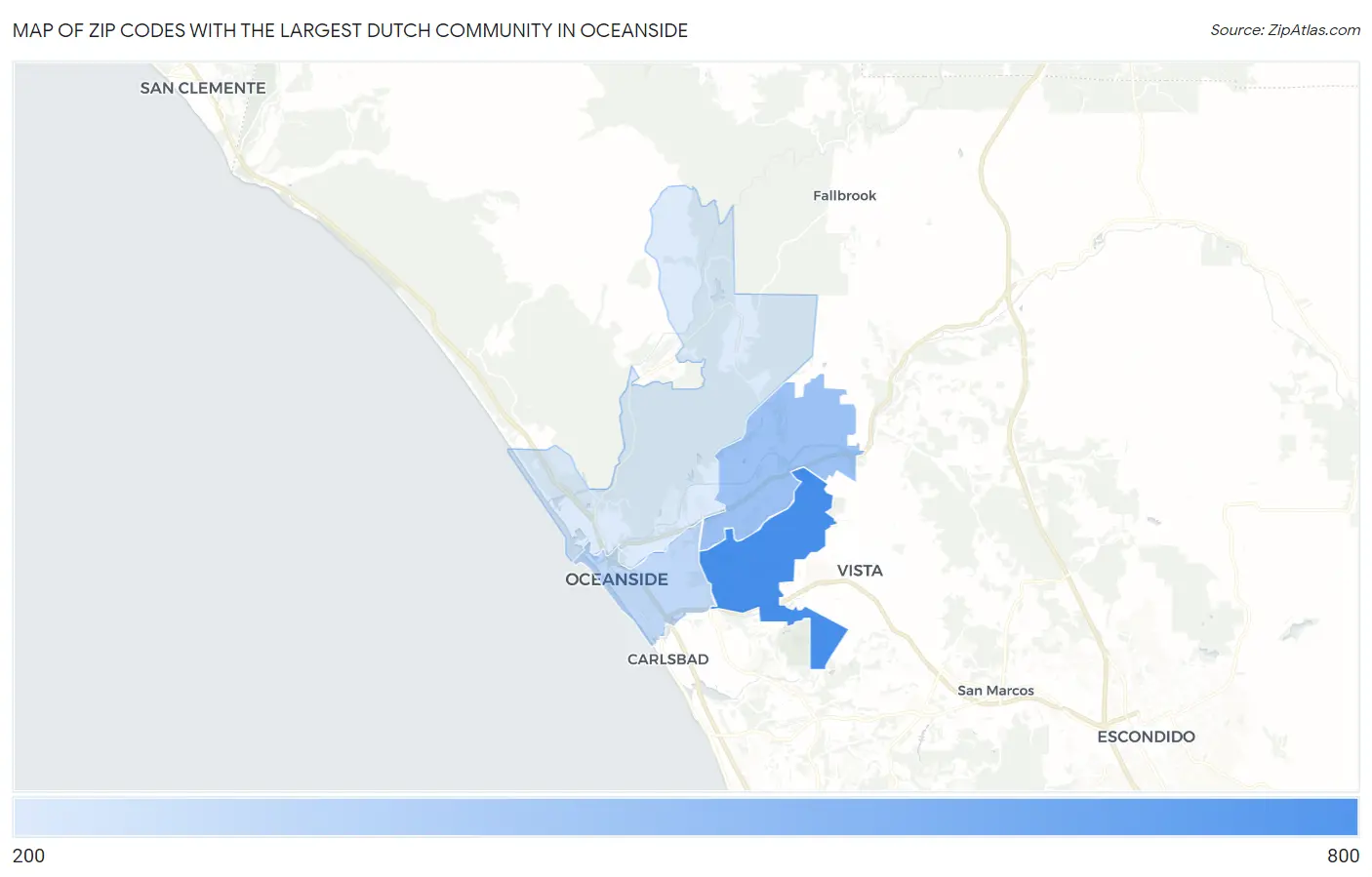 Zip Codes with the Largest Dutch Community in Oceanside Map