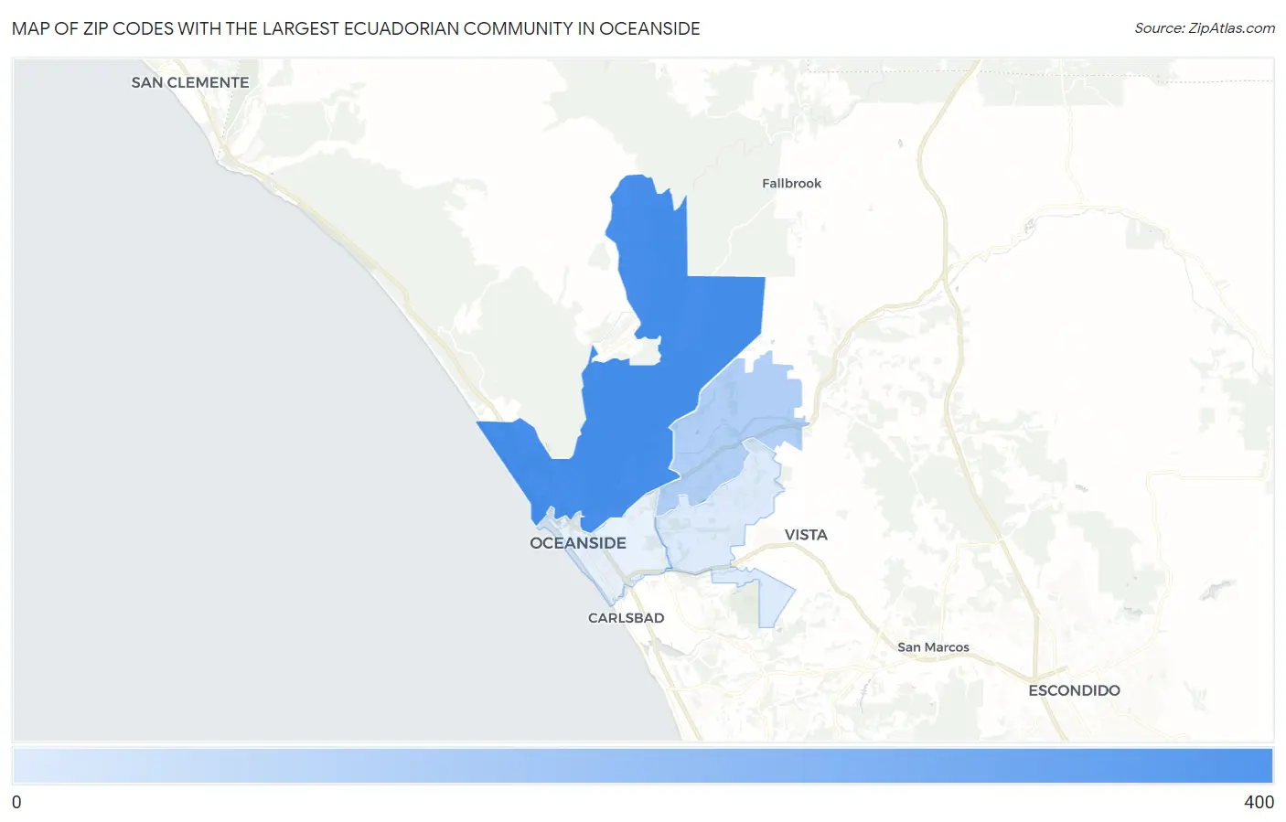 Zip Codes with the Largest Ecuadorian Community in Oceanside Map