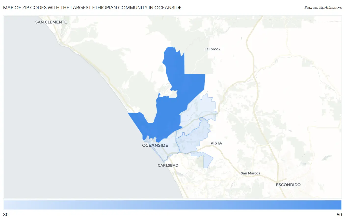 Zip Codes with the Largest Ethiopian Community in Oceanside Map