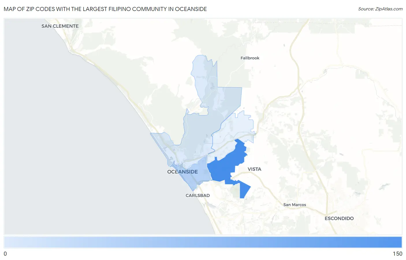Zip Codes with the Largest Filipino Community in Oceanside Map