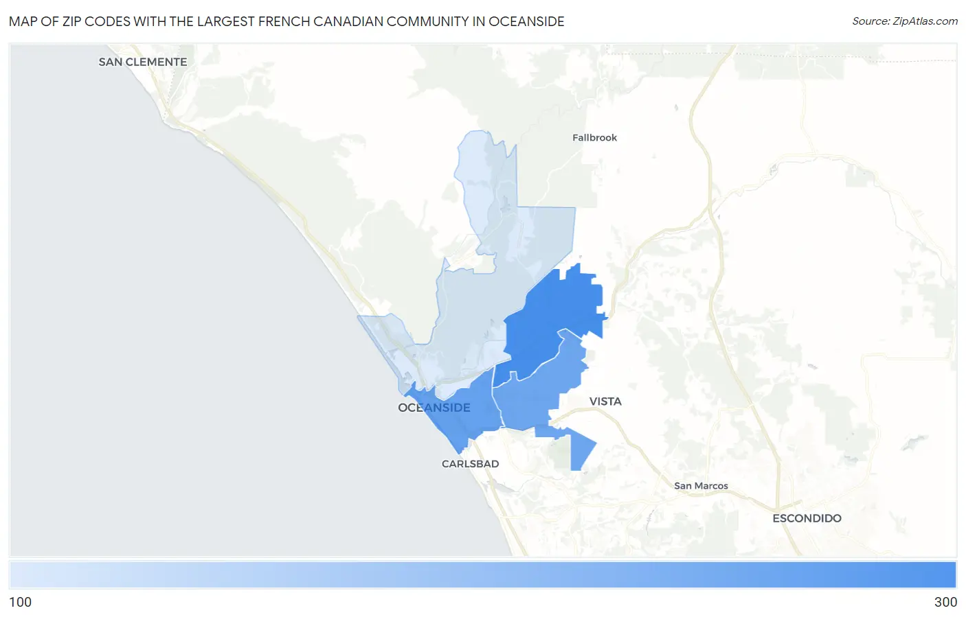 Zip Codes with the Largest French Canadian Community in Oceanside Map