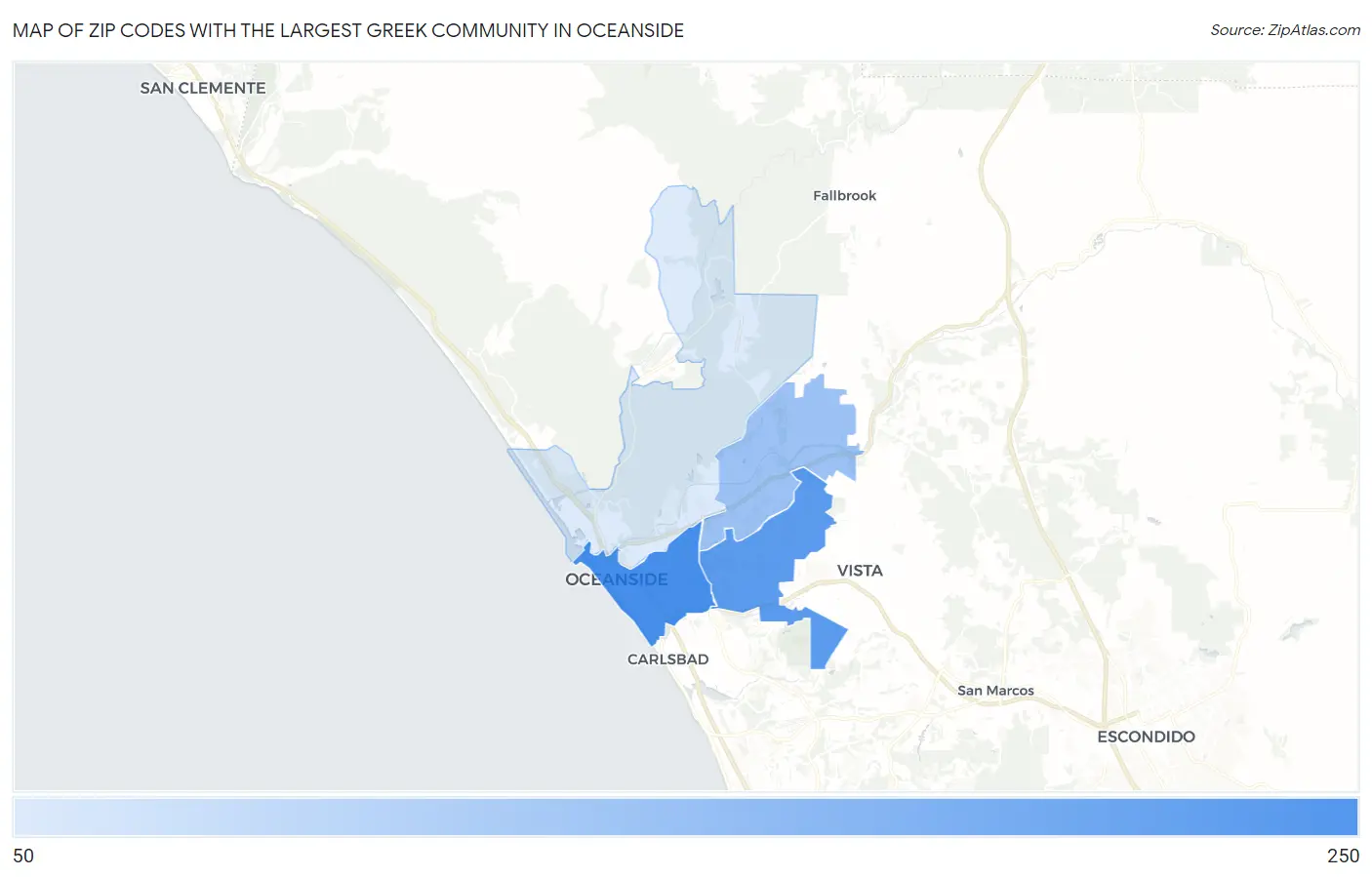 Zip Codes with the Largest Greek Community in Oceanside Map