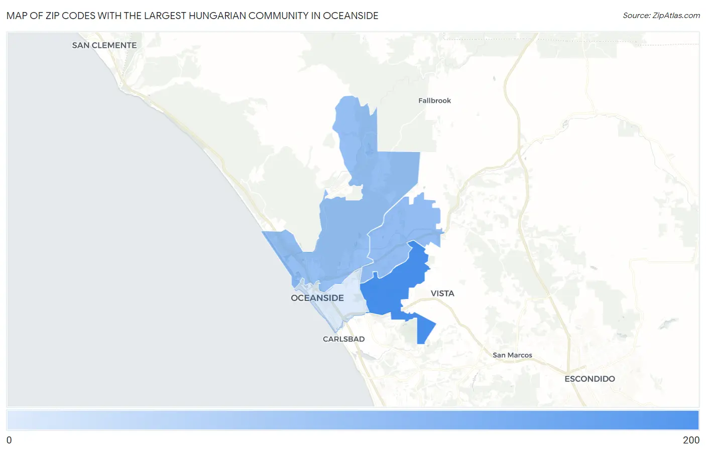Zip Codes with the Largest Hungarian Community in Oceanside Map
