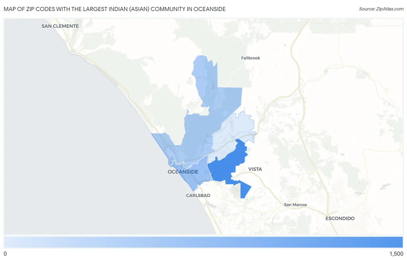 Zip Codes with the Largest Indian (Asian) Community in Oceanside Map