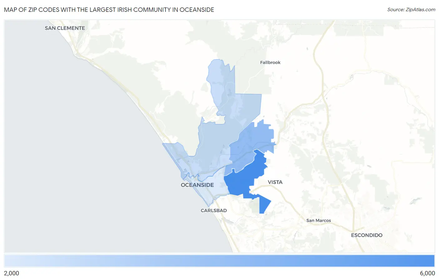 Zip Codes with the Largest Irish Community in Oceanside Map