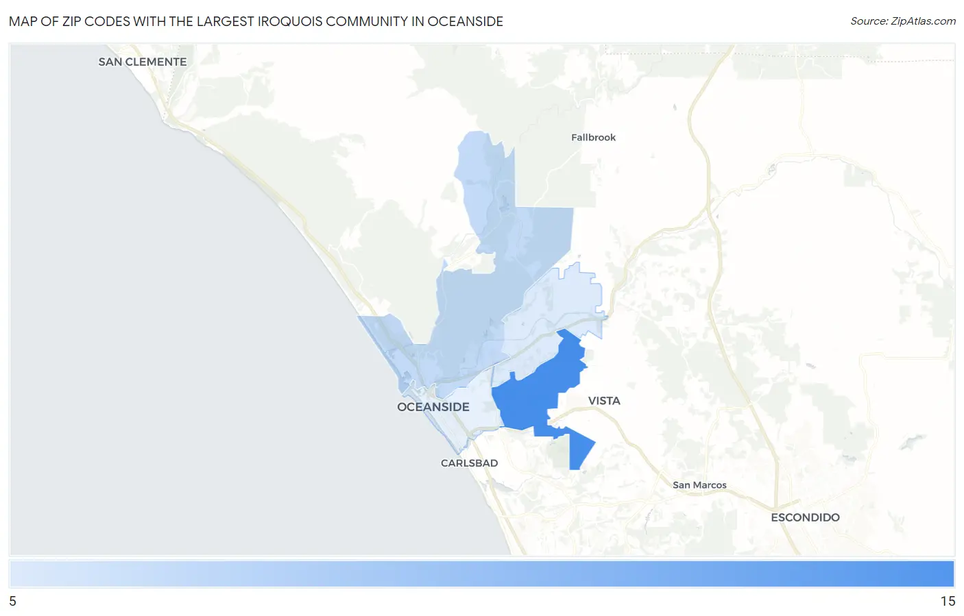 Zip Codes with the Largest Iroquois Community in Oceanside Map