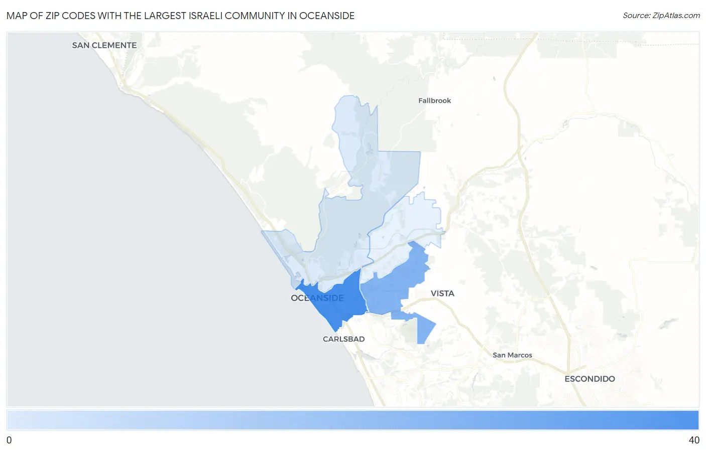 Zip Codes with the Largest Israeli Community in Oceanside Map
