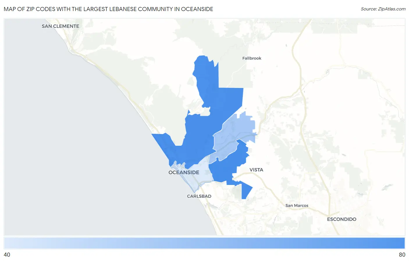 Zip Codes with the Largest Lebanese Community in Oceanside Map