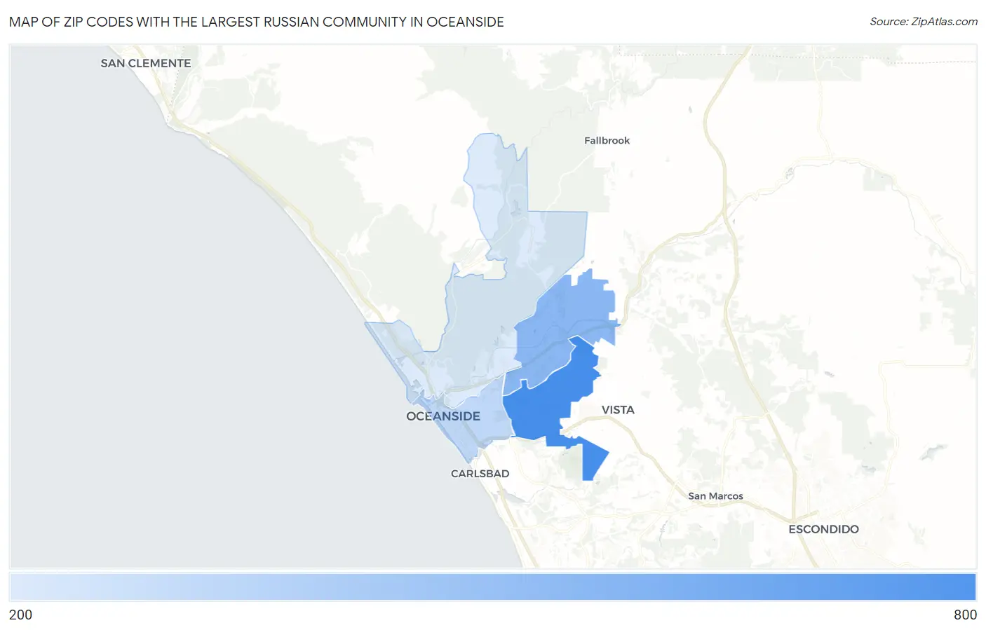 Zip Codes with the Largest Russian Community in Oceanside Map
