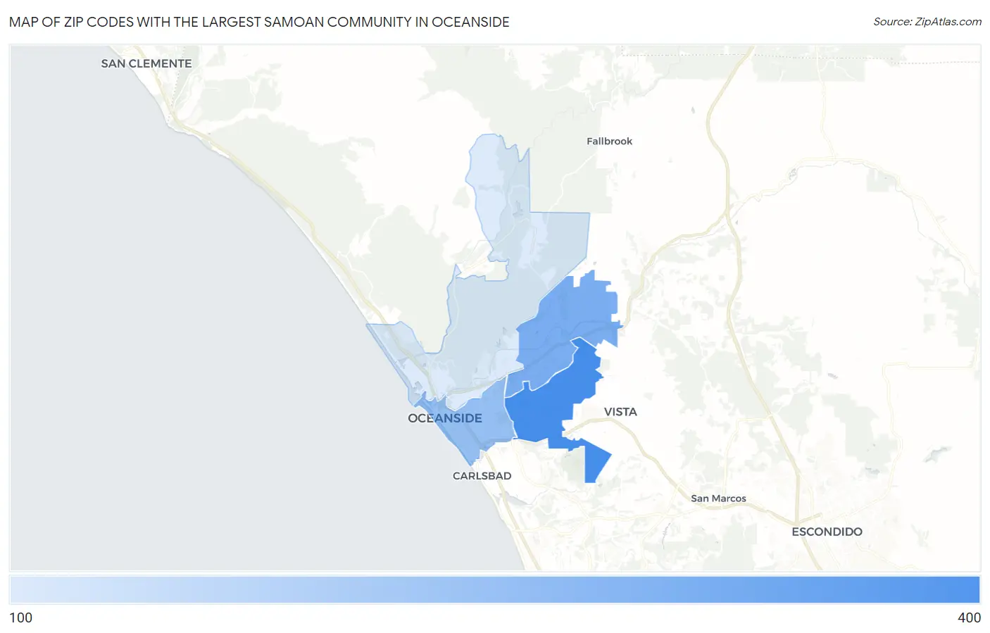 Zip Codes with the Largest Samoan Community in Oceanside Map