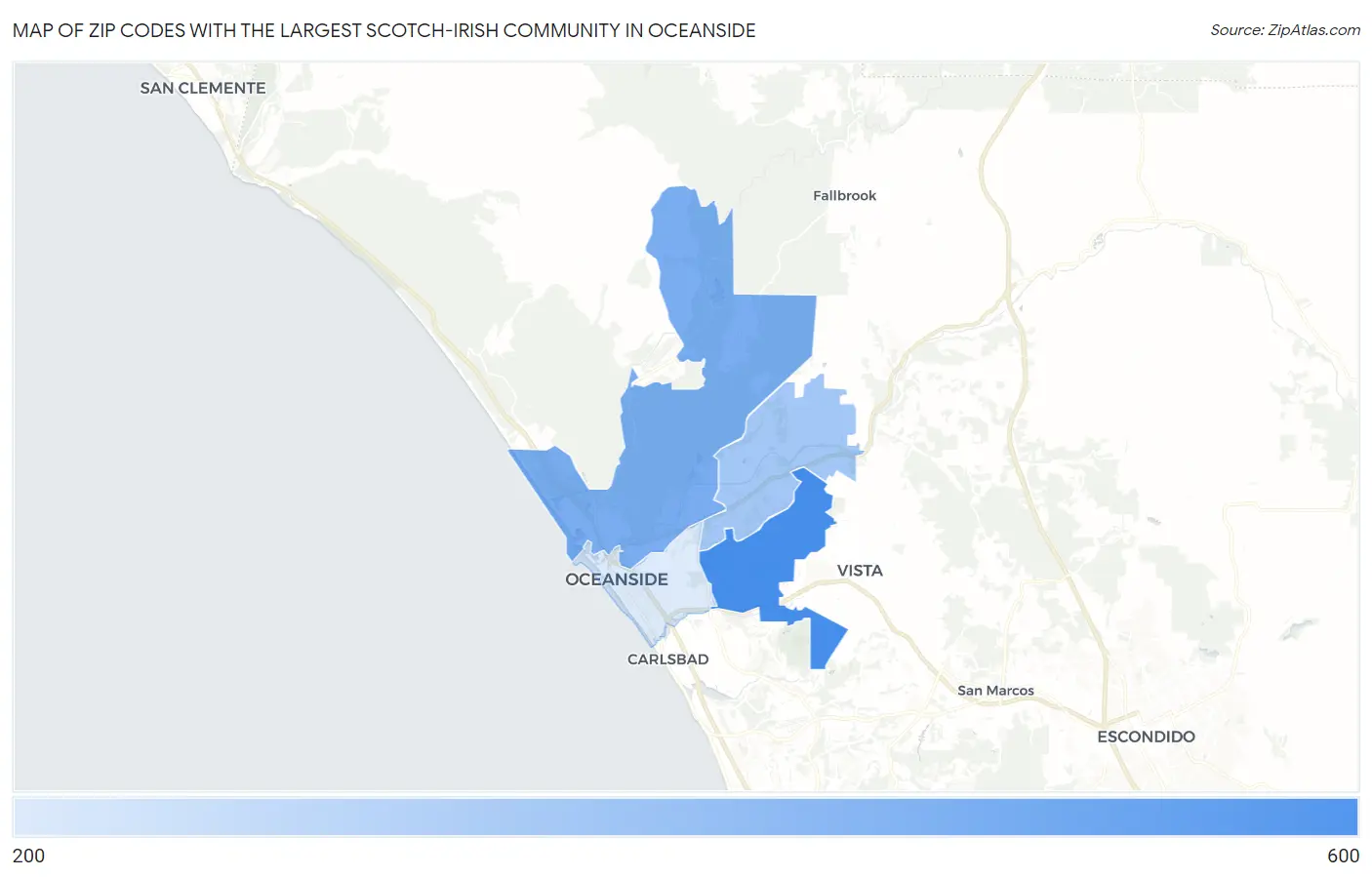 Zip Codes with the Largest Scotch-Irish Community in Oceanside Map