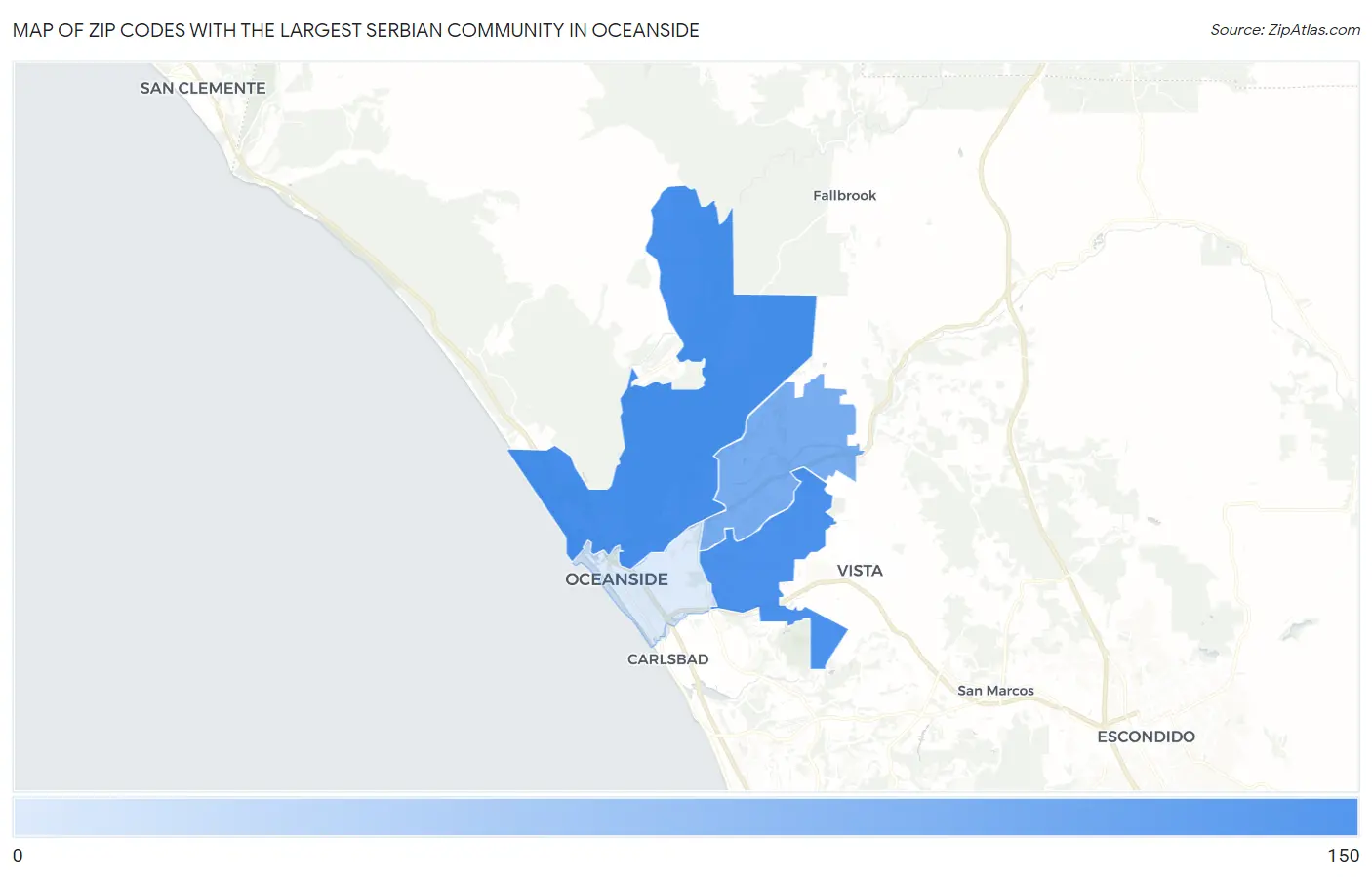 Zip Codes with the Largest Serbian Community in Oceanside Map
