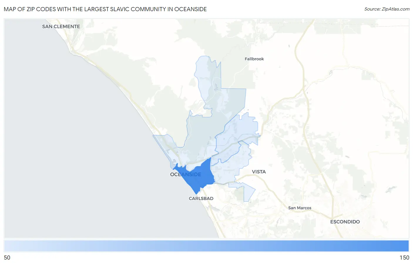 Zip Codes with the Largest Slavic Community in Oceanside Map