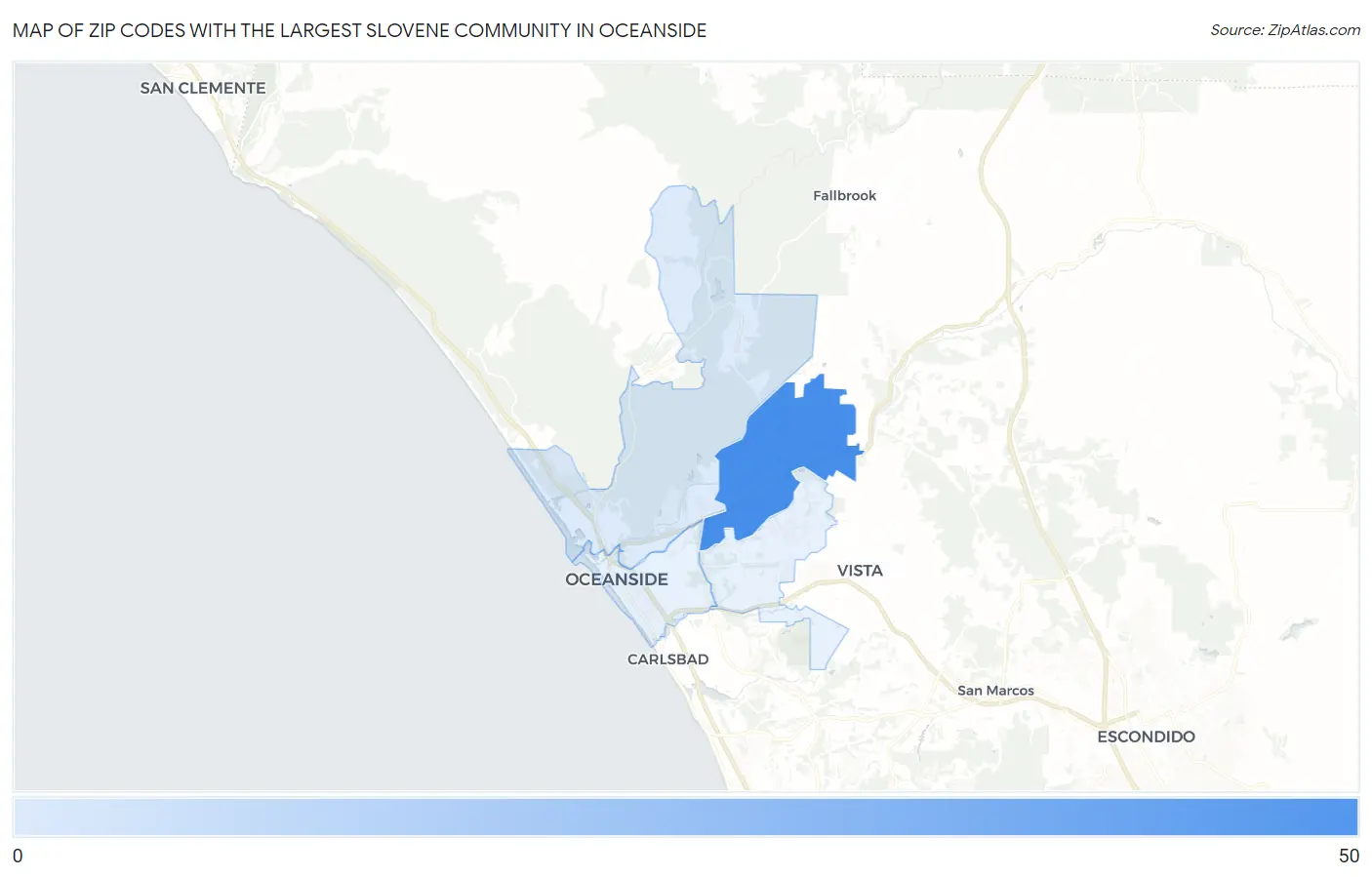 Zip Codes with the Largest Slovene Community in Oceanside Map