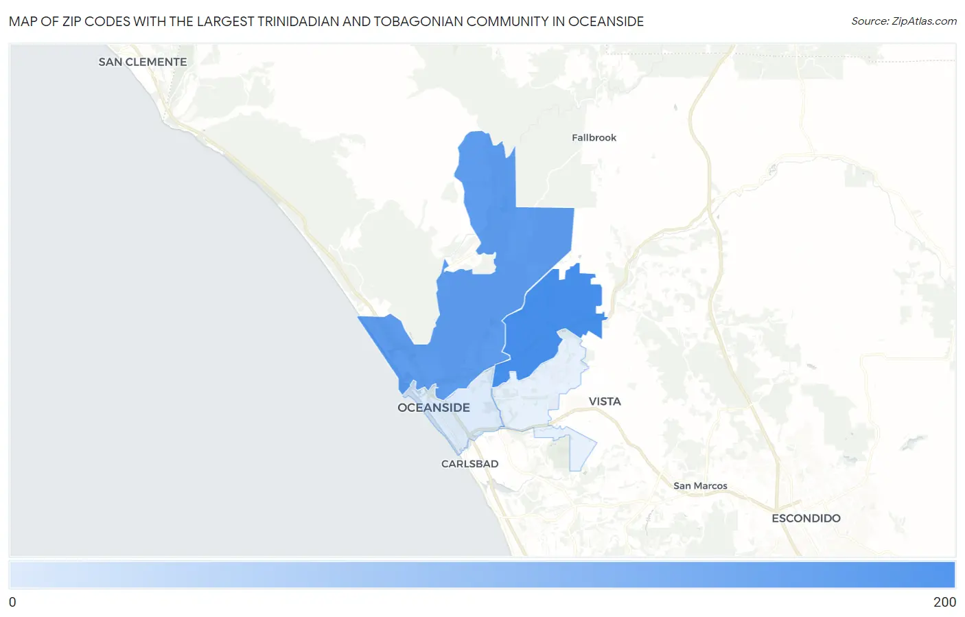 Zip Codes with the Largest Trinidadian and Tobagonian Community in Oceanside Map