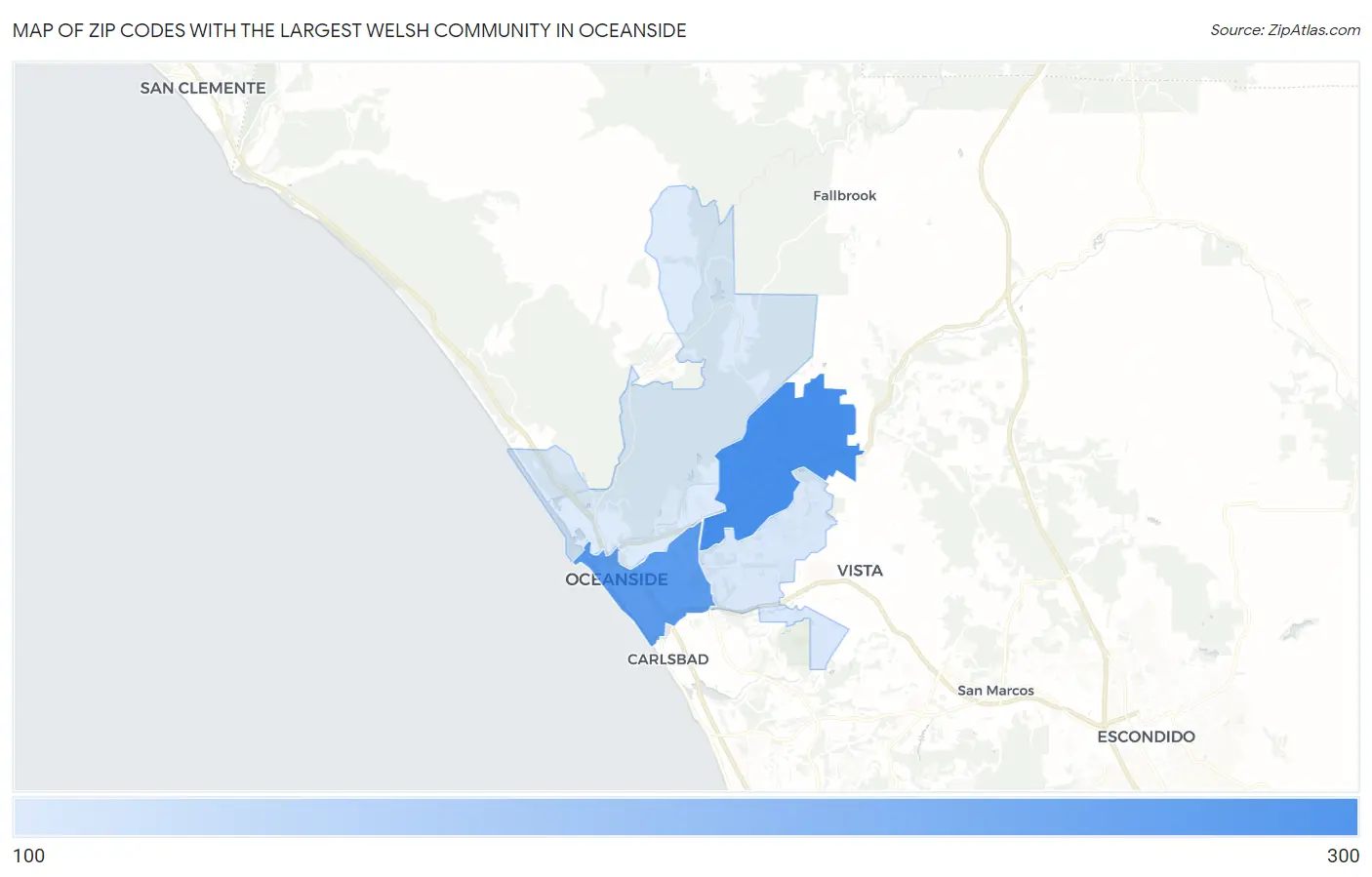 Zip Codes with the Largest Welsh Community in Oceanside Map