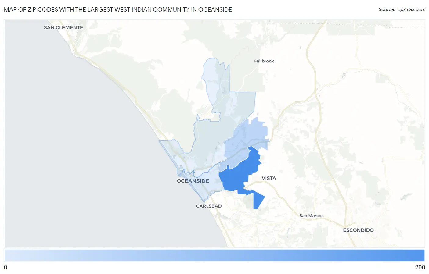 Zip Codes with the Largest West Indian Community in Oceanside Map