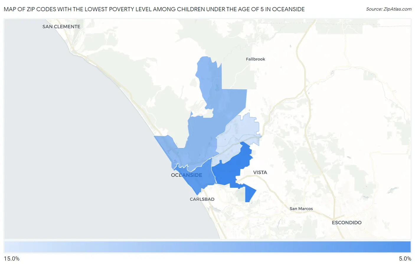 Zip Codes with the Lowest Poverty Level Among Children Under the Age of 5 in Oceanside Map