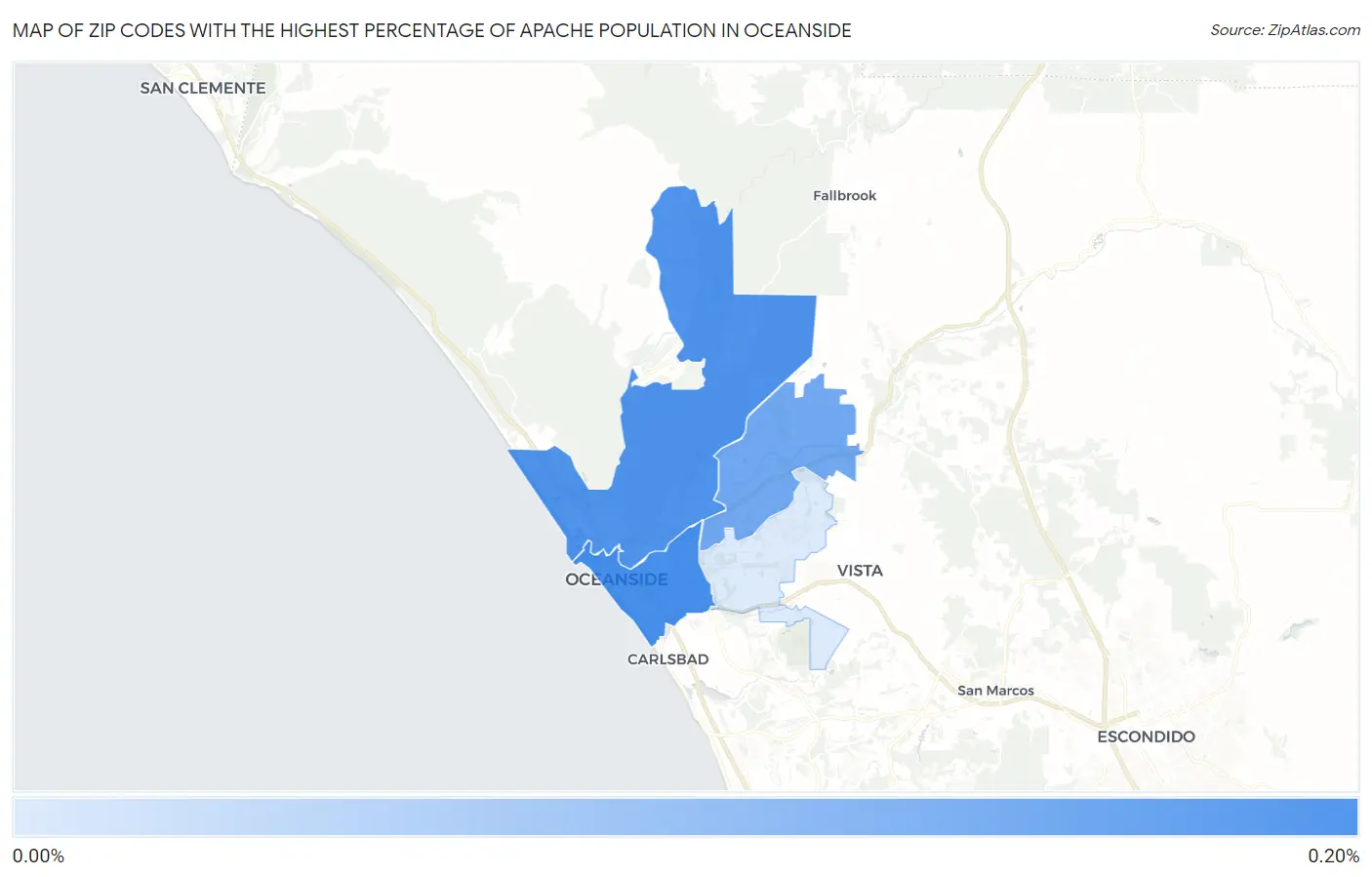 Zip Codes with the Highest Percentage of Apache Population in Oceanside Map