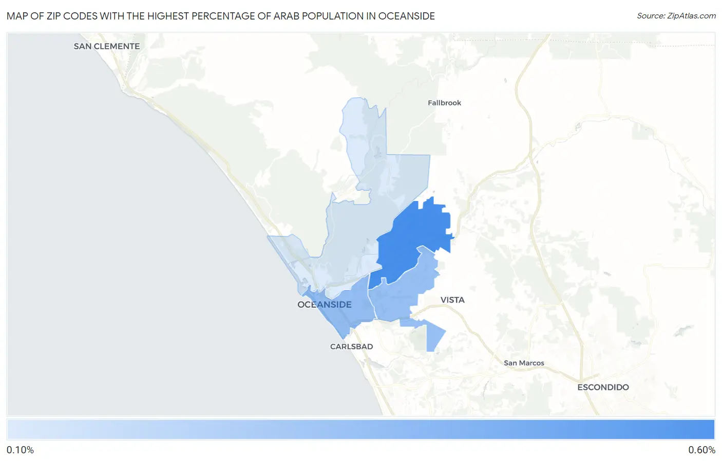 Zip Codes with the Highest Percentage of Arab Population in Oceanside Map